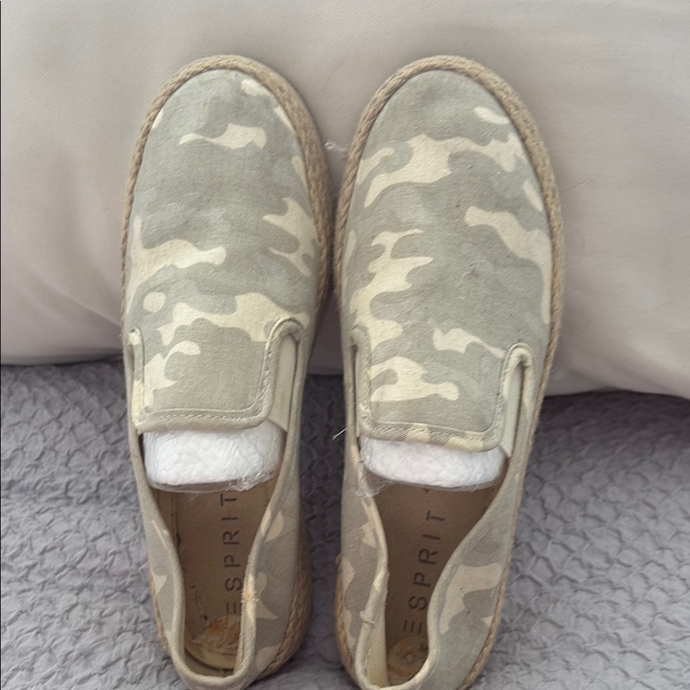 Esprit Green and Tan Flats Comfortable Slip-On Loafers